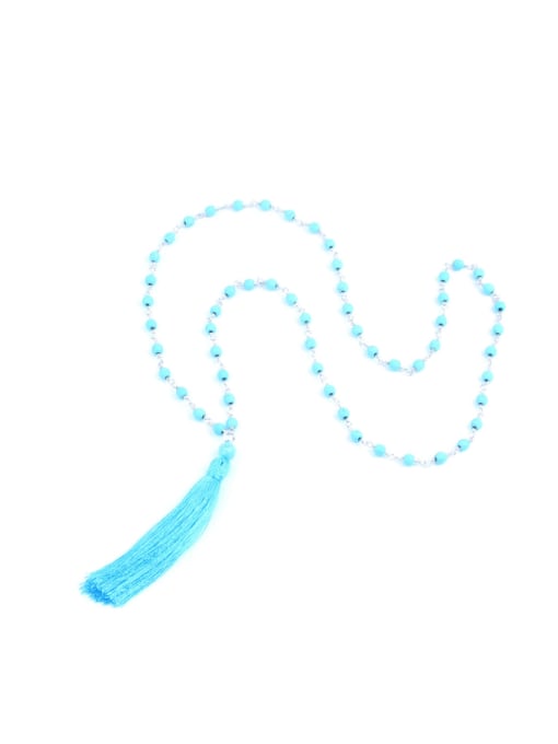 HN1790-G Color Agate Beads Tassel Long Necklace