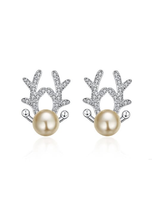 OUXI Fashion Artificial Pearl Antler Stud Earrings 0