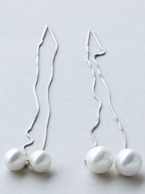 Rosh 925 Sterling Silver With Platinum Plated Trendy Ball Threader Earrings