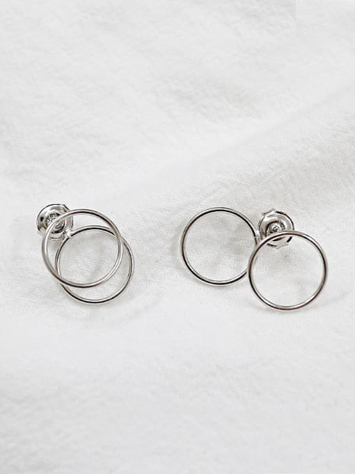 DAKA Simple Double Hollow Round Silver Stud Earrings 1