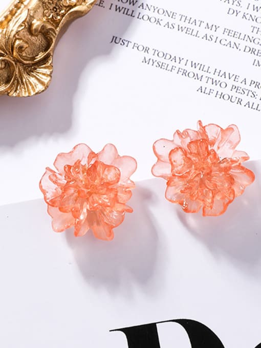 A Orange Alloy With Rose Gold Plated Cute Flower Stud Earrings