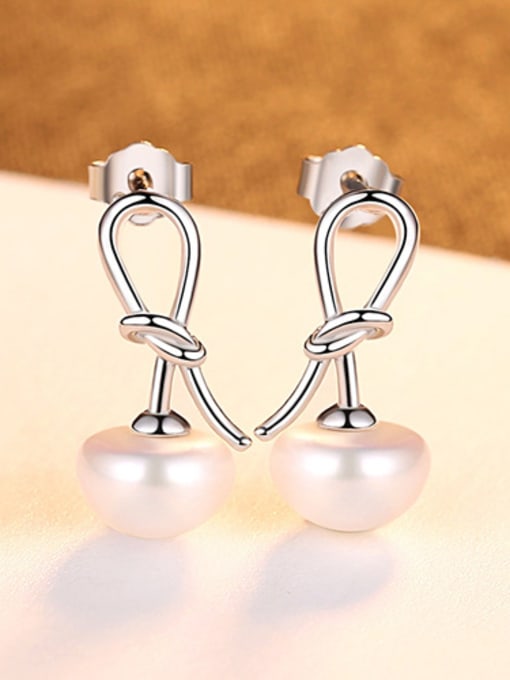 platinum-04G05 925 Sterling Silver With  Artificial Pearl Personality Irregular Stud Earrings
