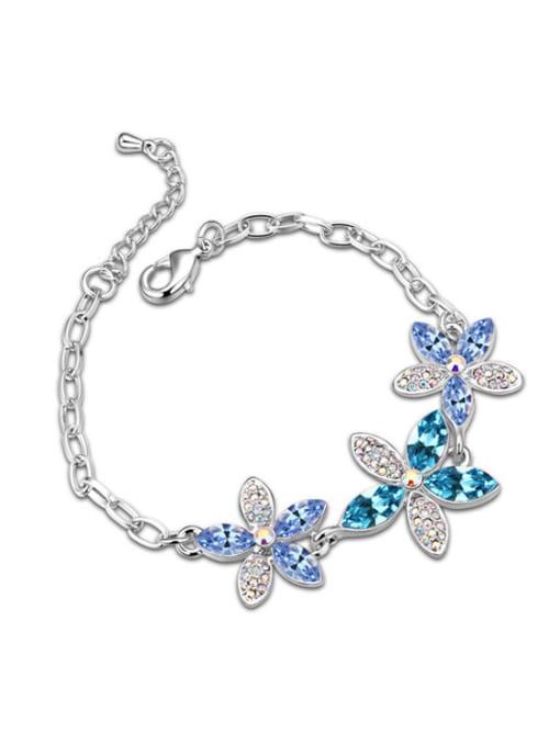light blue Fashion Shiny austrian Crystals-covered Flowers Alloy Bracelet