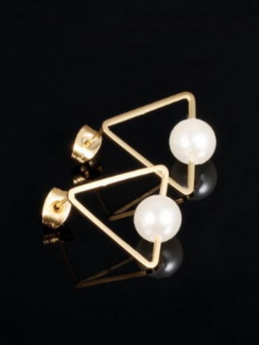 Open Sky Fashion Hollow Triangle Artificial Pearls Stud Earrings 2