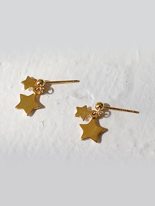 Gold Fashion Double Stars Silver Smooth Stud Earrings