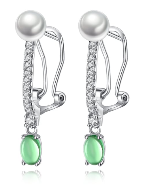 BLING SU AAA zircon Pearl Earring emerald Earrings 2