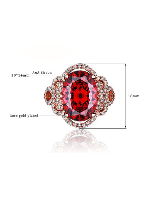KENYON Fashion Oval Red Zircon Rose Gold Plated Copper Ring 3