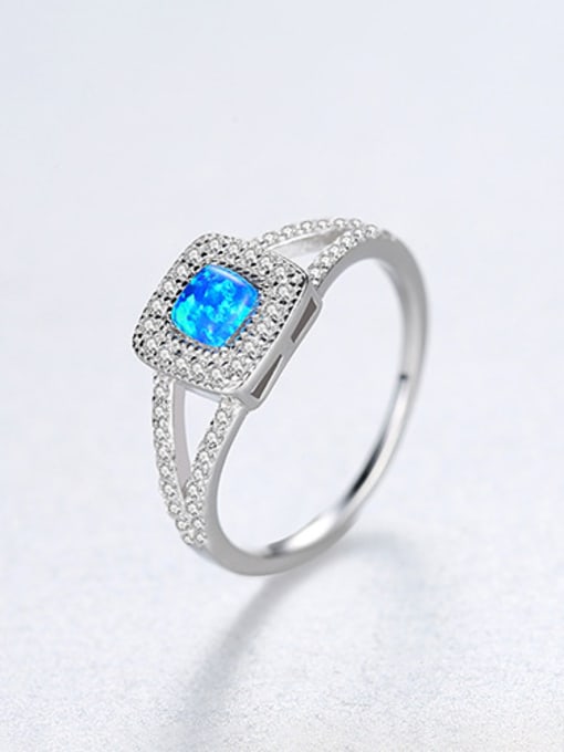 Blue 925 Sterling Silver With Opal  Personality Geometric Band Rings