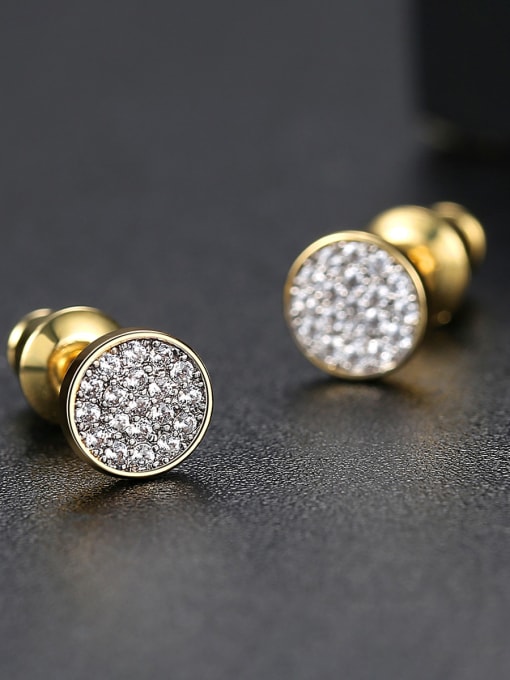 BLING SU Copper With Cubic Zirconia  Simplistic Round Stud Earrings 3