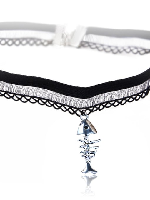X263 fish bone Stainless Steel With Fashion Animal/flower/ball Lace choker Necklaces