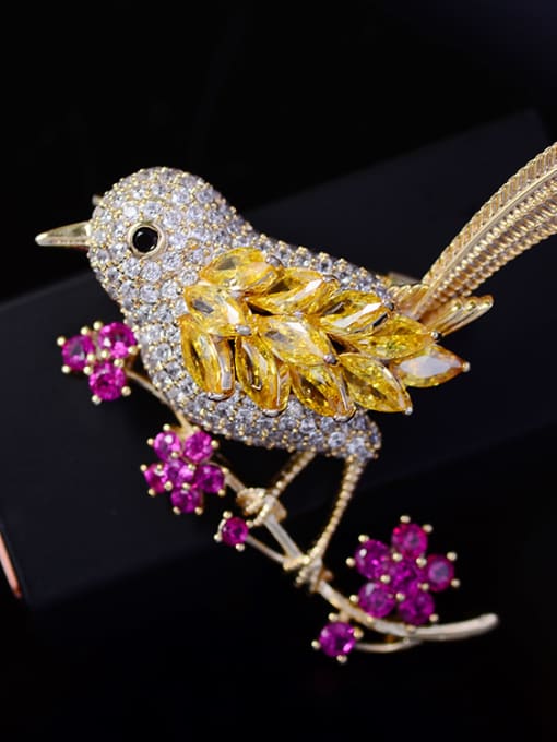 color Copper With Cubic Zirconia Cute Bird Brooches