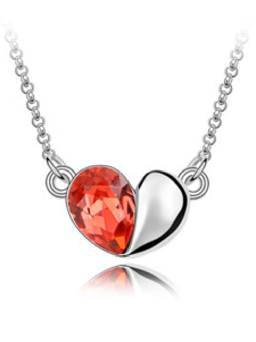 Red Simple Heart Pendant austrian Crystals Alloy Necklace