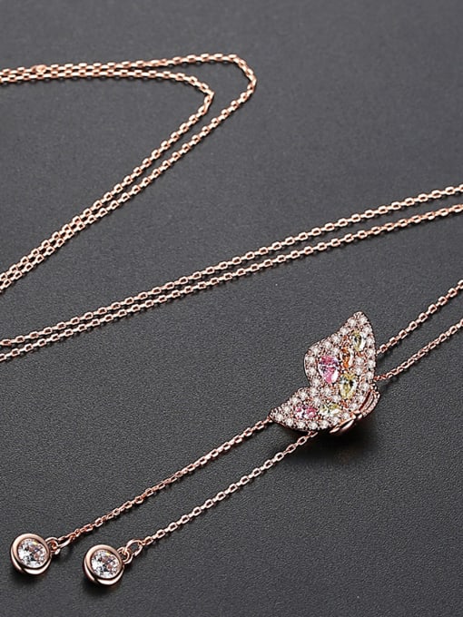 BLING SU Copper inlaid AAA zircon color butterfly adjustable necklace 3