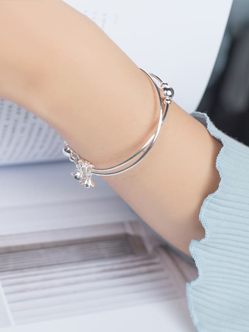 Rosh All-match Two Layer Flower Shaped S925 Silver Bangle 1
