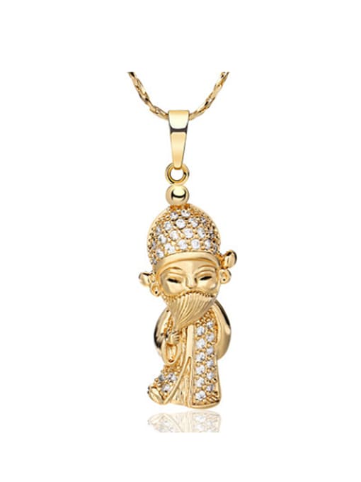 18K Gold Copper Alloy Gold Plated Vintage God of Fortune Zircon Necklace