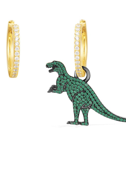 ALI Creative animal green micro-inlay dinosaur unsymmetrical Earrings 0