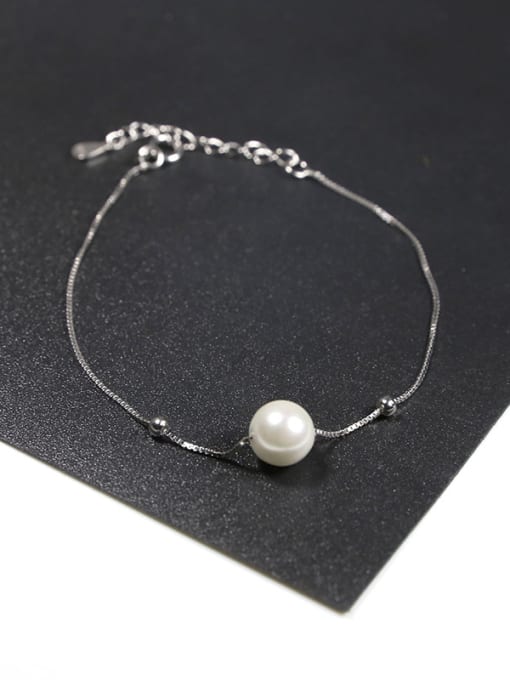Peng Yuan Simple White Artificial Pearl 925 Silver Bracelet 0