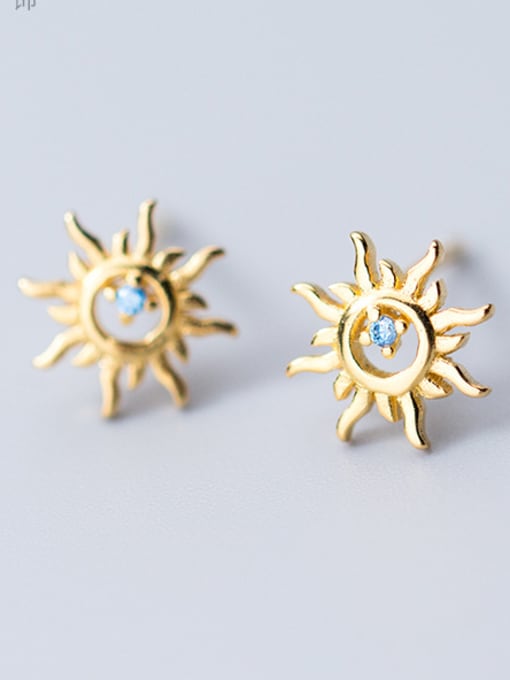 Gold   Plated Pure silver hollowed blue drills for lovely sun studs