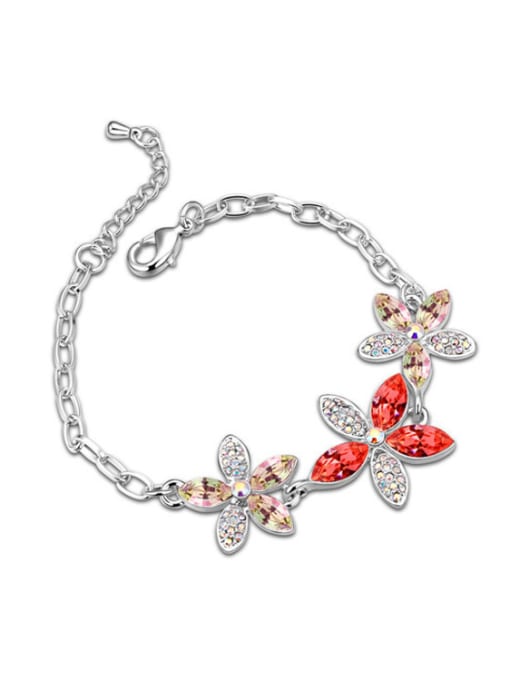 Red Fashion Shiny austrian Crystals-covered Flowers Alloy Bracelet