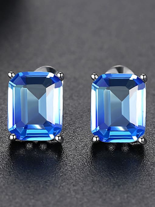 Blue-t03h16 Brass With Platinum Plated Simplistic Square Stud Earrings