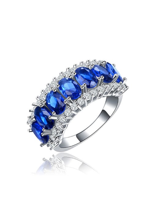 Blue Fashion Oval Zirconias-accented Copper Ring