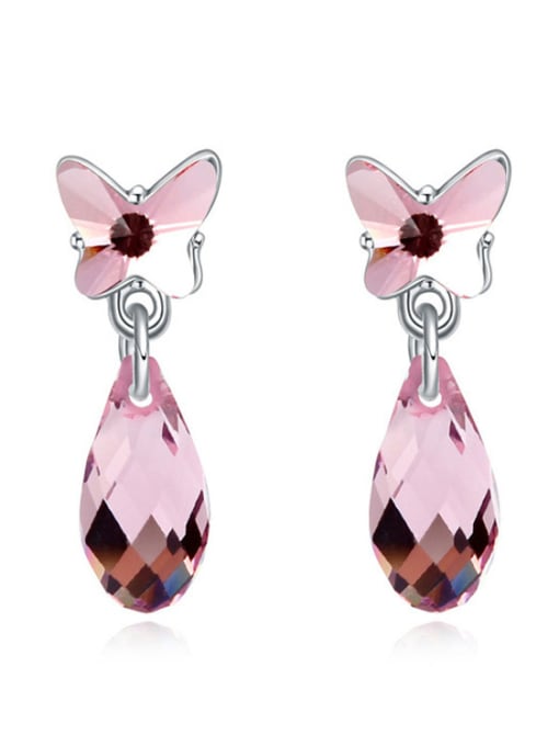 pink Fashion Water Drop Butterfly austrian Crystals Alloy Stud Earrings