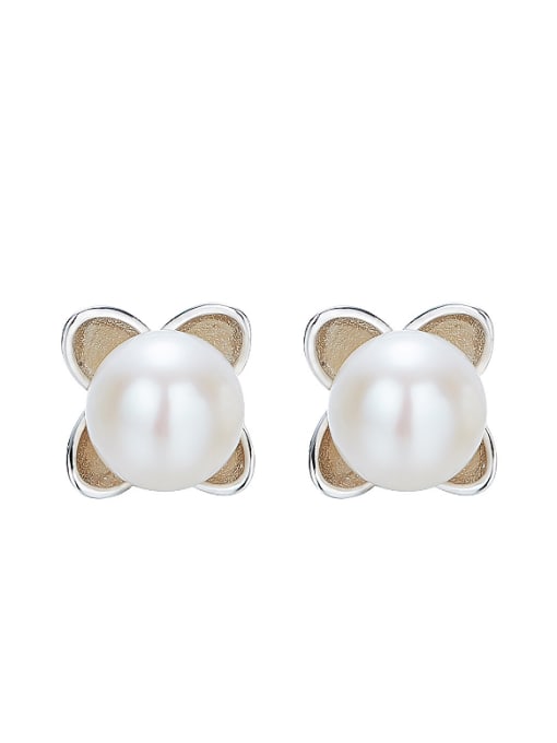 CEIDAI Simple Flowery Freshwater Pearl Stud Earrings 0