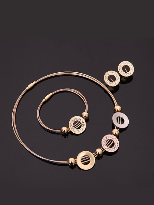 BESTIE Alloy Imitation-gold Plated Simple style Rhinestones Circles Three Pieces Jewelry Set 1