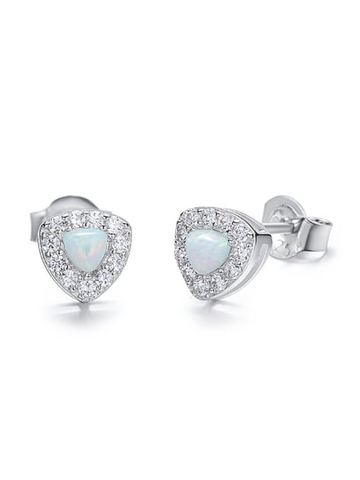 White Tiny Opal stone Cubic Zirconias 925 Silver Stud Earrings