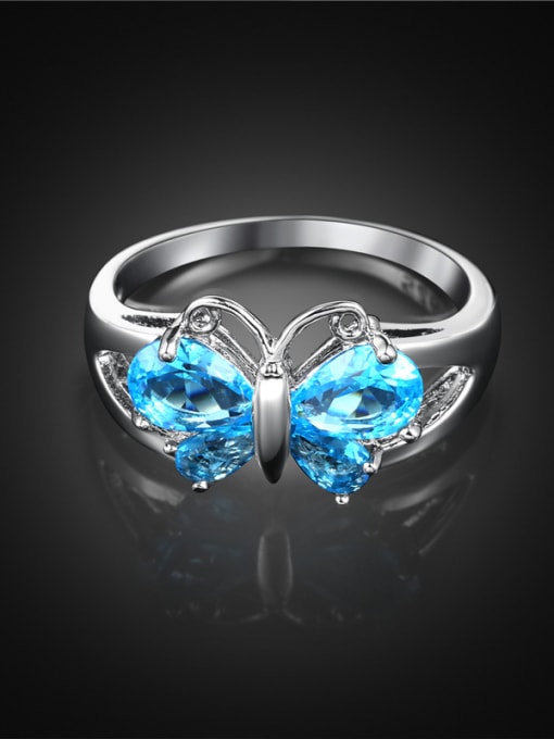 Platinum Temperament Blue Butterfly Shaped Zircon Ring