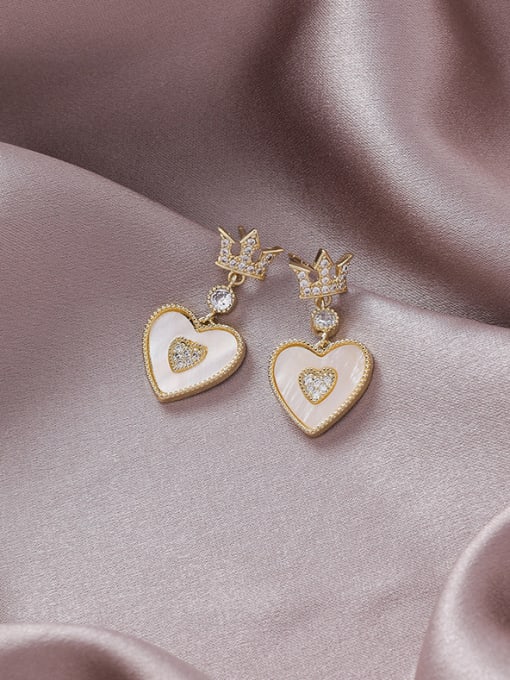 gold Alloy With Gold Plated Simplistic Crown Heart Drop Earrings