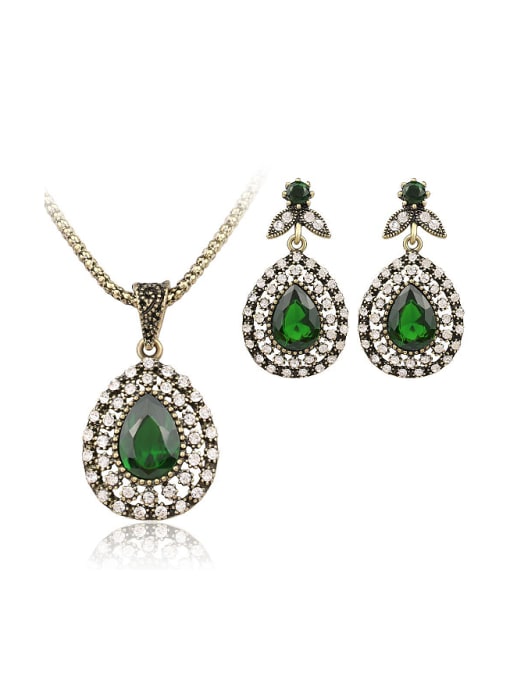 green Retro style Resin stones Water Drop shaped Alloy Two Pieces Jewelry Set