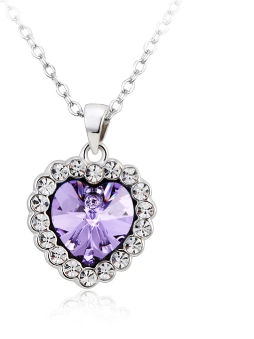 Platinum ,Violet 18K White Gold Heart Shaped Crystal Necklace