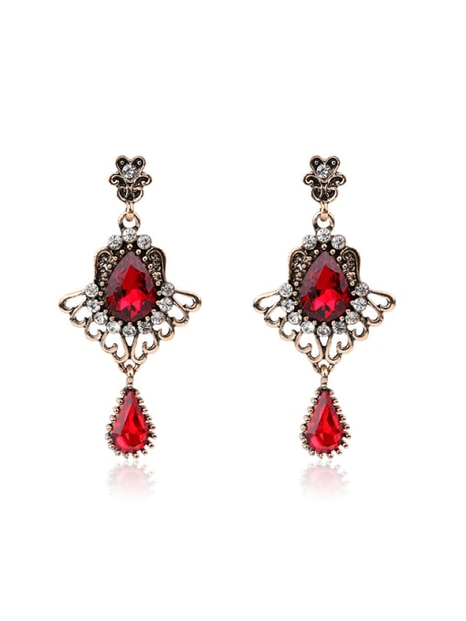 red Ethnic style Water Drop shaped Resin stones Alloy Drop Earrings