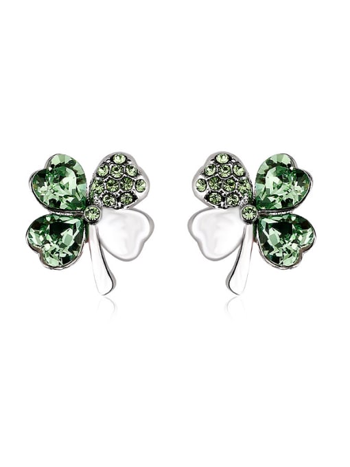 Platinum ,green 18K White Gold Austria Crystal Flower Shaped stud Earring
