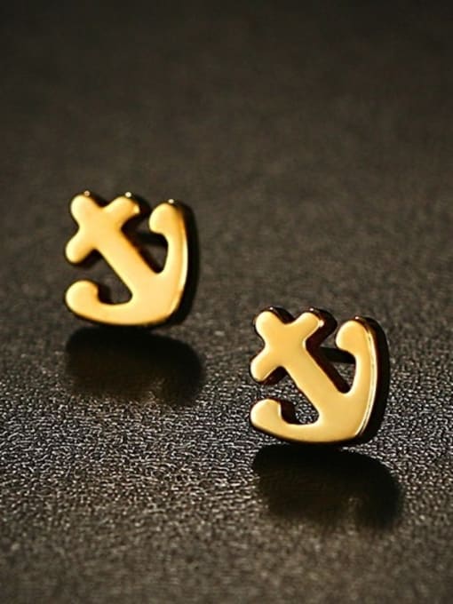 golden All-match Gold Plated Anchor Shaped Titanium Stud Earrings
