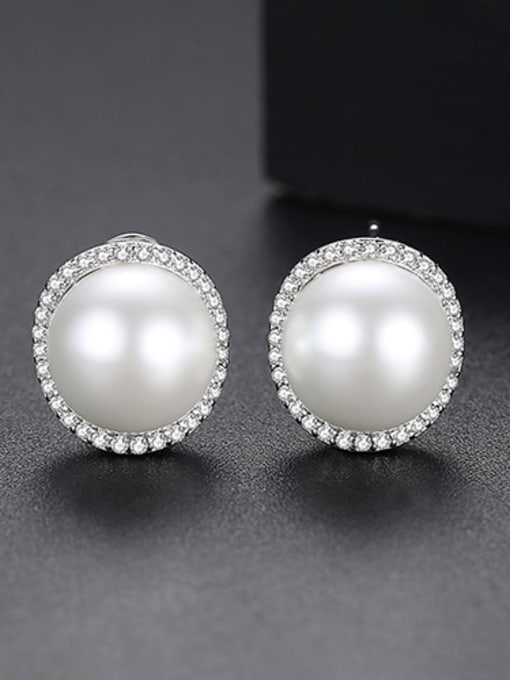 Platinum Copper With Platinum Plated class Imitation Pearl Stud Earrings
