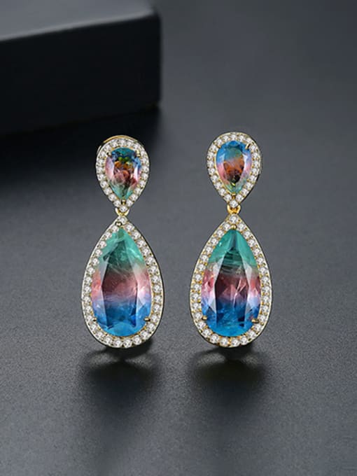 Blue Copper With White Gold Plated Fashion Water Drop Drop Earrings