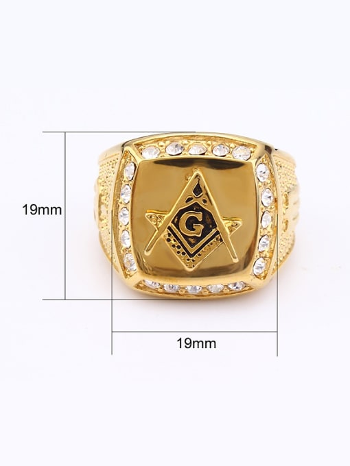 RANSSI Gold Plated Freemason Logo Rhinestones Signet Ring 2