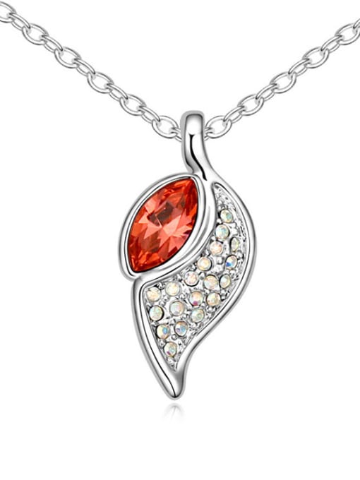 Red Fashion austrian Crystals Leaf Pendant Alloy Necklace