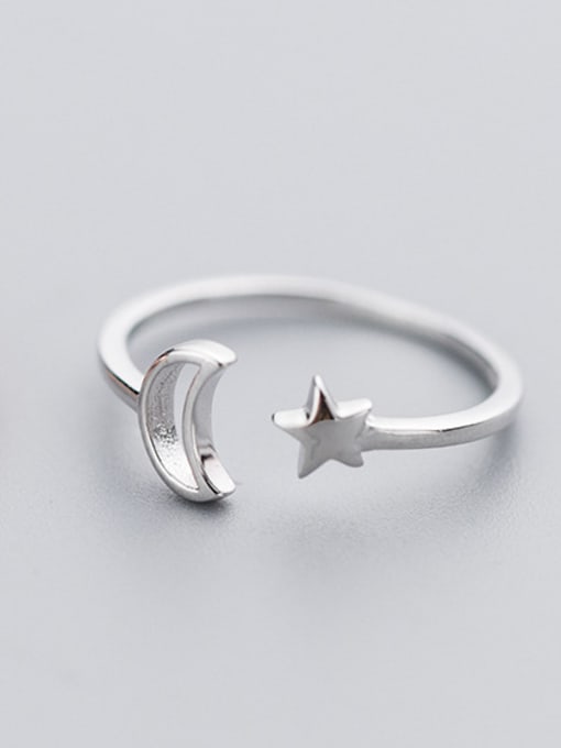 Rosh Elegant Open Design Moon And Star Shaped S925 Silver Ring 1