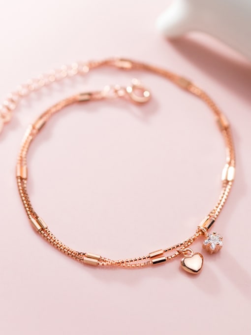 Rosh 925 Sterling Silver With Rose Gold Plated Simplistic Heart Double Layer Bracelets 1