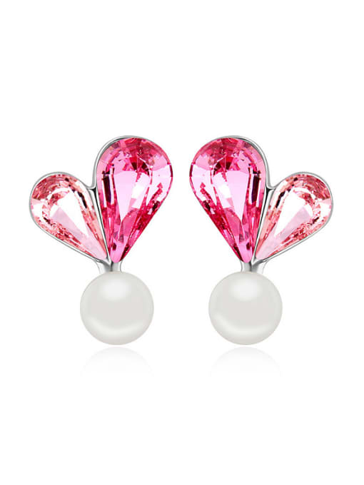 QIANZI Fashion Imitation Pearl Water Drop austrian Crystals Heart Stud Earrings