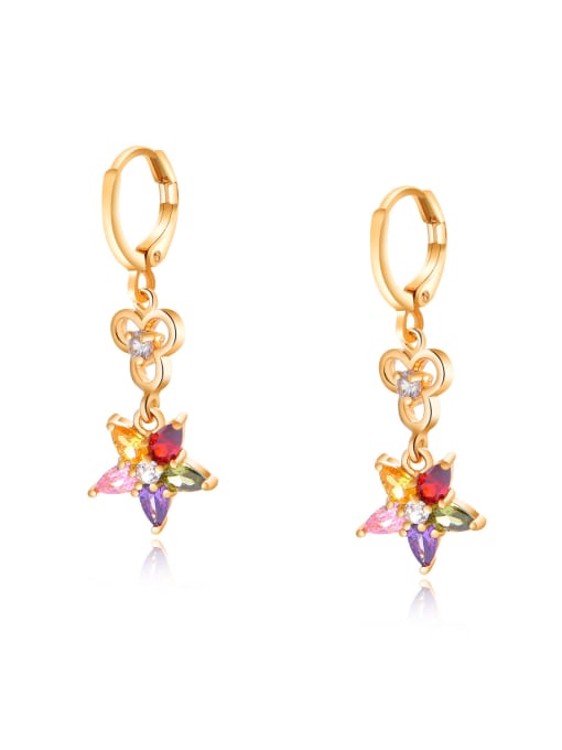 732-color drill Copper With 18k Gold Plated Fashion Flower Earrings