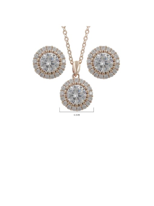 rose Copper With Cubic Zirconia Simplistic Round  Earrings And Necklaces 2 Piece Jewelry Set