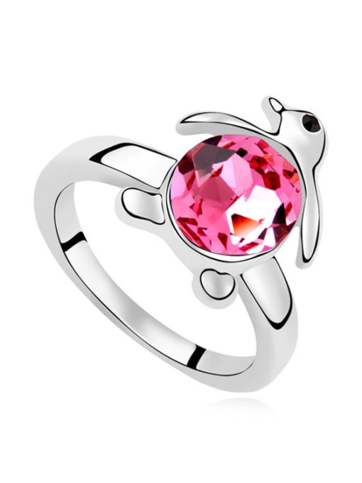 hot pink Personalized Little Penguin austrian Crystal Alloy Ring