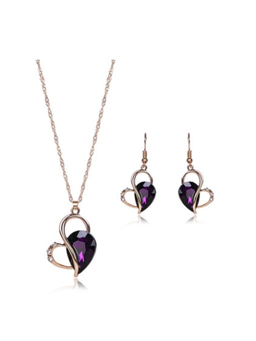 BESTIE Alloy Rose Gold Plated Fashion Artificial Stone Heart-shaped Two Pieces Jewelry Set 0