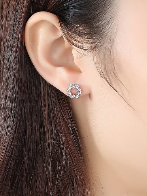 BLING SU Copper With White Gold Plated Delicate Flower Stud Earrings 1