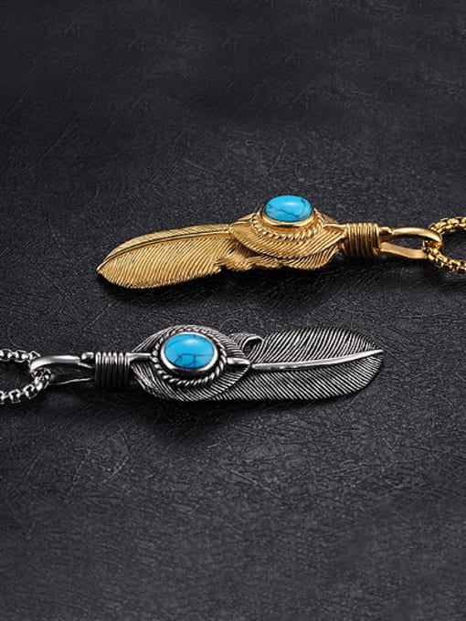 Open Sky Retro style Feather Blue Stone Titanium Necklace 2