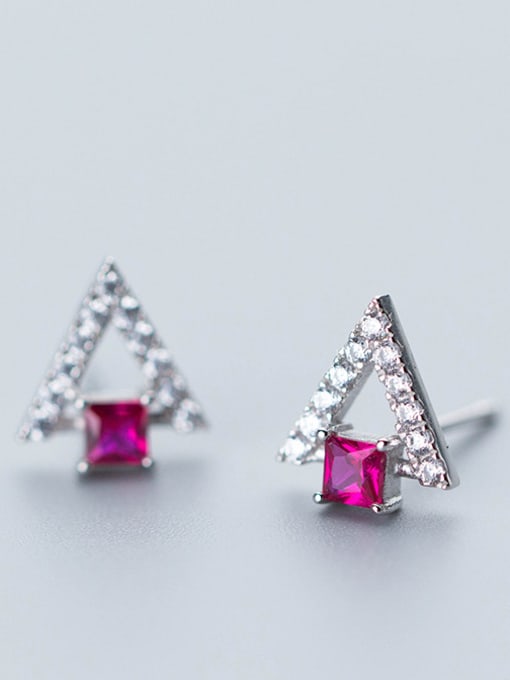 Rosh Elegant Triangle Shaped Pink Zircon S925 Silver Stud Earrings